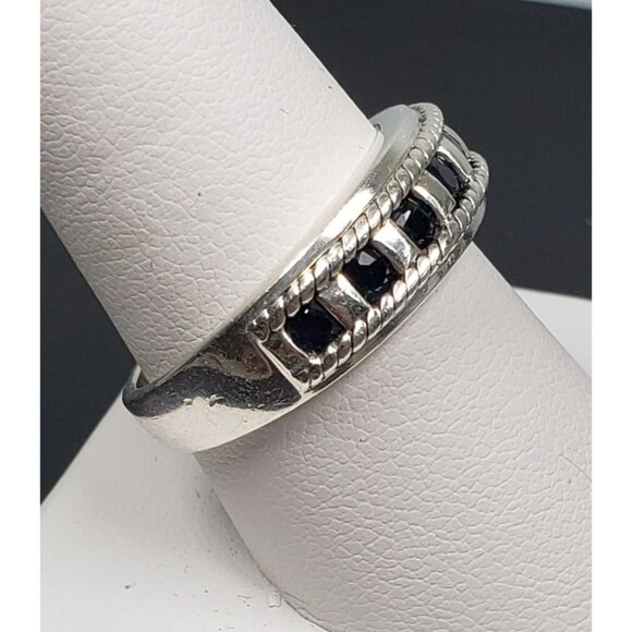 Vintage Signed CNA 7 Deep Blue Sapphire Sterling Silver 925 Ring Size 9 - Picture 10 of 17